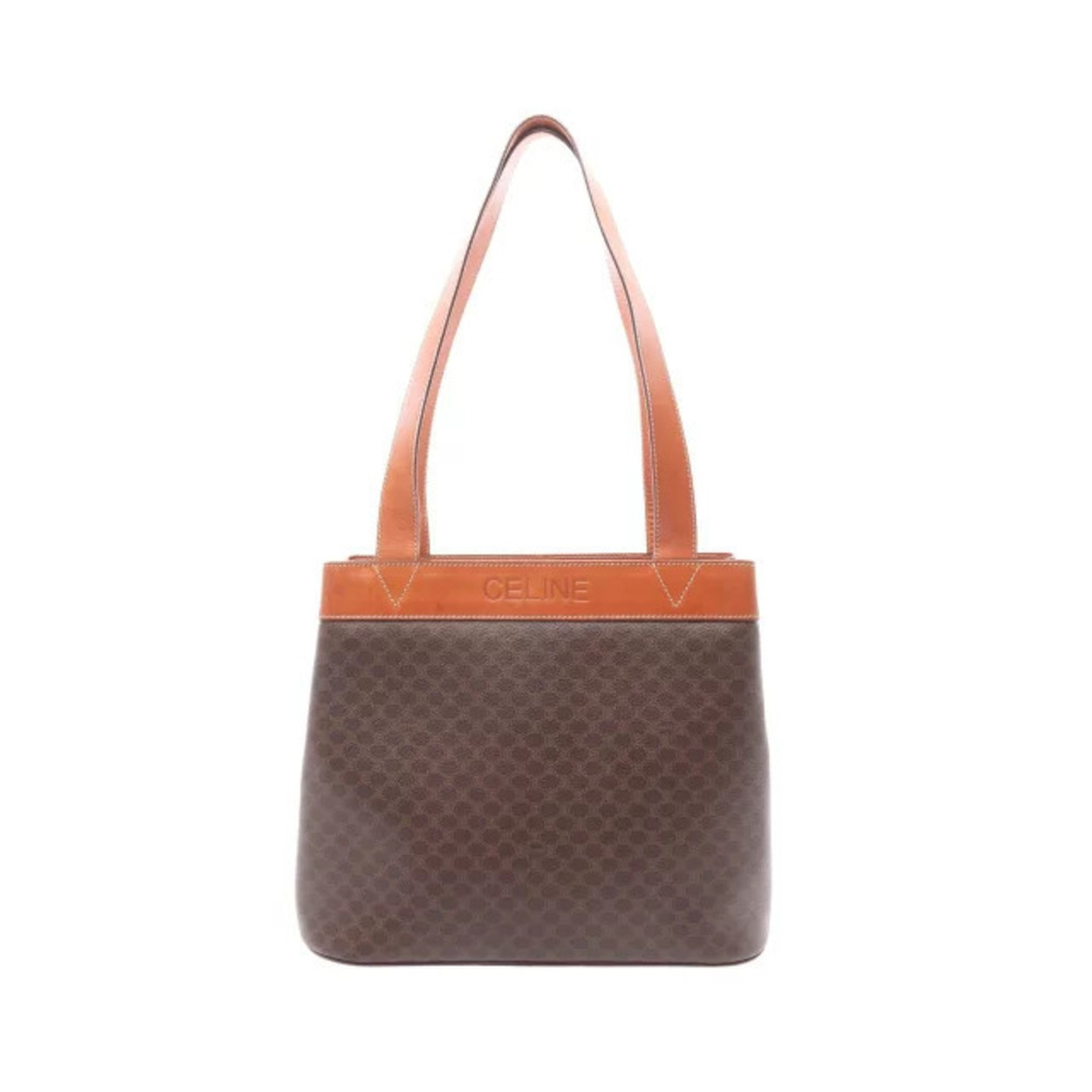 Celine Macadam Tote Bag Canvas Leather Brown